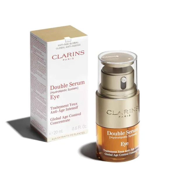 سرم دور چشم ضدچروک و آبرسان کلارنس مدل Double Serum حاوی کافئین و هیالورونیک اسید حجم 20 میلیلیتر